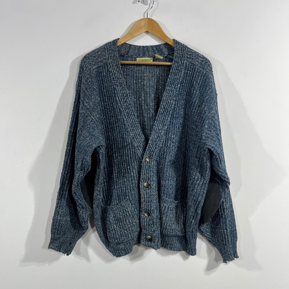 VTG 90s St Johns Bay Grandpa Knit Cardigan Elbow Patches Mens Large Old Money